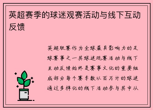 英超赛季的球迷观赛活动与线下互动反馈